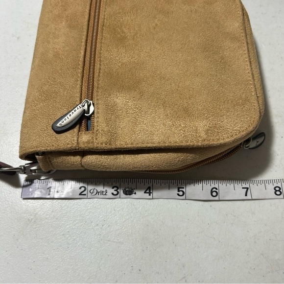 TRAVELON Tan Microsuede Organizer Crossbody Purse Messenger Bag Wallet EUC - Picture 10 of 12